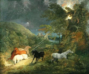 Art Oil painting Thomas cole - Horses Caught in a Lightening Storm wild view - Picture 1 of 1