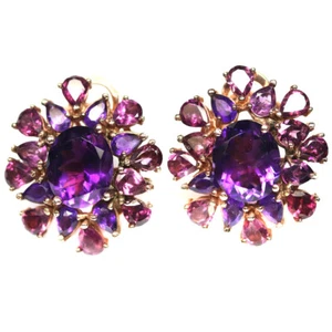 925 Plata de Ley 10 x 12 Mm. Amatista Violeta Y Rodolita Granate Pendientes - Imagen 1 de 4
