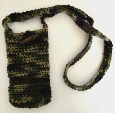 Green Beige CAMO Crochet Knit PURSE Shoulder CROSS BODY Cell Phone Wallet BAG - Изображение 1 из 4