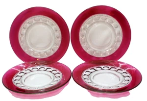 4 Vintage Indiana Glass Ruby Flash Kings Crown Thumbprint 8-3/8" Plates Exc. Con - Picture 1 of 5