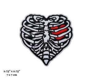 Skeleton Heart Rib Cage Caged Heart Embroidered Iron On Patch - Picture 1 of 2