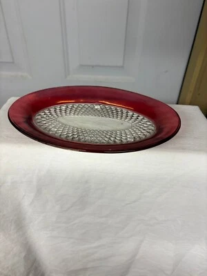 Vintage Indiana Glass Diamond Point Ruby Oval Plate 9'Long x 6" Wide Used - Image 1 of 4