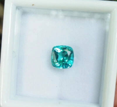 Great Fire! 6x6mm. CUSHION NEON BLUE PARAIBA TOURMALINE TOP COLOR GEMs_1pc - Image 1 of 4