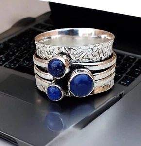Anillo giratorio de plata esterlina 925 lapislázuli hecho a mano para mujer joyería boho regalo” - Imagen 1 de 4