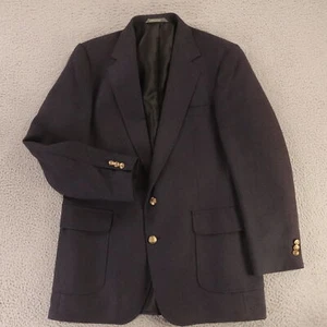 VTG Hopsack Jacket M Blue 100% Wool Blazer Patch Pockets Crested Buttons 40L - Picture 1 of 16
