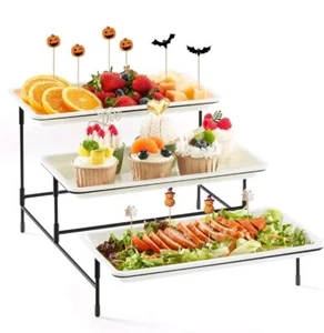 3Tier Plastic Serving Tray for Party Supplies 12"x 6.5"Platters for Serving Food - Picture 1 of 5