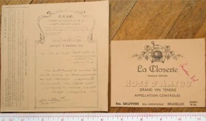 Etichette DUE bottiglie a prova di stampante anni '30: La Closerie, Rose d'Anjou, Grand Vin - Foto 1 di 1