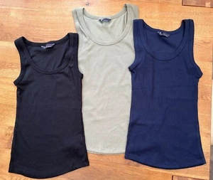 Ex-Famous Store Ladies Cotton-Rich Ribbed Scoop Neck Vest- BNWOT - 3 Colours - Picture 1 of 6
