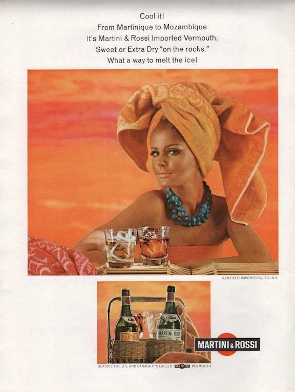 Martini & Rossi 1967 anuncio impreso gran color naranja vintage bar decoración dama divertida Foto 1 de 1