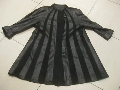 VINTAGE STEAMPUNK LEATHER COAT 10 8 SWING DOM flare small stripe goth belt Aline - Image 1 of 4