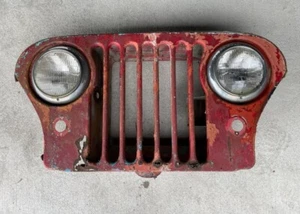 Old Willys Jeep CJ Grille w/headlights Red Rusty Patina Garage Man Cave Wall Art - Picture 1 of 6