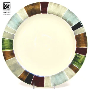 Tabletops Unlimited JENTRY 11" Dinner Plate Stripe Color Block Earthtone Mint - Picture 1 of 10