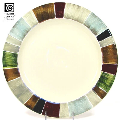 Tabletops Unlimited JENTRY 11" Dinner Plate Stripe Color Block Earthtone Mint  - Image 1 of 4