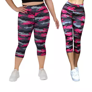 Women’s High Rise Leggings, Pink Camo Leggings, Capri Length, + Size Options - Picture 1 of 9
