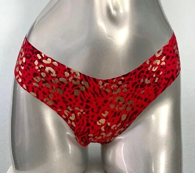 Victoria's Secret Tanga Panty Nuevo con Etiquetas Rojo Brillante Estampado Animal No Show Elástico Foto 1 de 4