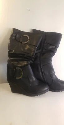 Women's Top Moda Low Wedge Mid-Calf Knee High Slouchy Boot Shoes Size 9 Black - Image 1 of 4