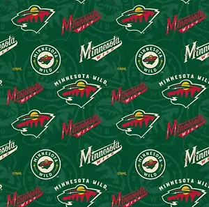 BTY NHL Hockey Minnesota Wild Tone on Tone Green Cotton Fabric By The Yard - Picture 1 of 1