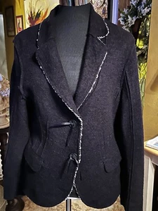 Women's Wool Blend Blazer Style Jacket Details Lightweight Buttons Raw Edge Look - Picture 1 of 12