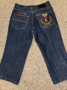 Eight 732 Jeans Mens Size 40x26 Blue Denim Jeans/Shorts Y2K Embroidered - Picture 1 of 10