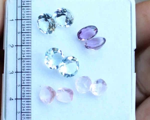 Pair Faceted Cut Blue Topaz Rose Quartz Amethst 14.60 Ct. Mix Loose Gemstone Lot - Picture 1 of 4