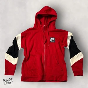 Nike Men's Red Hoodie Sweater Size Large Black White Sleeves Pullover M05 - Picture 1 of 3