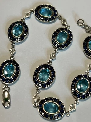 Brazalete Estate $4000 15ct Topacio Azul Natural Zafiro Diamante 14kt Blanco Foto 1 de 4