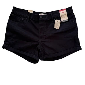 Levi's Mid Length Womens Black Denim Shorts Cuffed Size 18 NWT - Picture 1 of 6