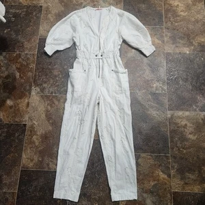 Free People Jumpsuit Damen XS Throw And Go Strampler weiß bestickt Spitze Blumen - Bild 1 von 12