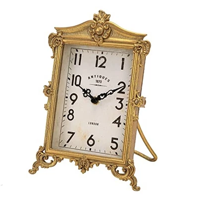  Vintage Gold Table Clock, Silent Non-Ticking Battery Operated Retro Desk  - Image 1 of 4