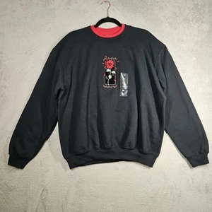 Vtg Top Stitch Embr Velvet Poinsettia Black Red Sweatshirt Layered Neck Sz 1X - Picture 1 of 14