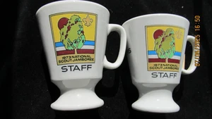 BSA 1973 JAMBOREE STAFF "HIS HERS" PEDESTAL STYLE MUGS SHENANGO CHINA - Picture 1 of 6