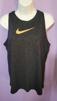 Camiseta sin mangas Nike Dri-Fit talla pequeña para mujer gris oscuro dorado Foto 1 de 4
