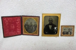 THREE Antique Ambrotype (or similar) Portrait Photographs from 1800's w/ 1 CASE - Picture 1 of 8