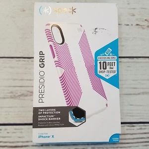 Funda de teléfono Speck Presido con agarre para iPhone X - blanca/púrpura - Imagen 1 de 4
