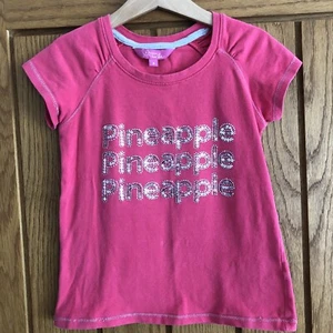 Pineapple Pretty Pink Silver Sequin T-Shirt Age 8 More Age 6 Excellent Condition - Picture 1 of 8