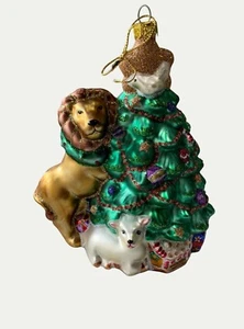 Weihnachtsschmuck mundgeblasenes Glas Ornament eines Baumes mit Löwe Lamm Taube Vintage - Bild 1 von 7