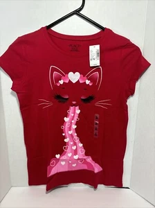 The Children’s Place Girls Valentine's Day Cat Graphic Tee Red Size XL 14 Shirt - Picture 1 of 4