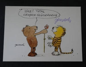 Janosch Original Autogramm Kunst-Postkarte signiert selten Bär Tiger Glückwunsch - Bild 1 von 1
