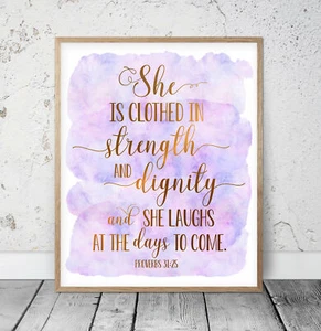 She Is Clothed In Strength And Dignity,Proverbs 31:25,Bible Verse Wall Art Print - Picture 1 of 5