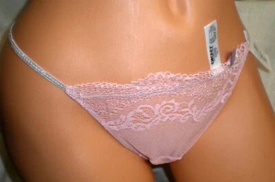 NWT Women’s DKNY M Sheer beautiful lace string thong light pink gray - Image 1 of 3