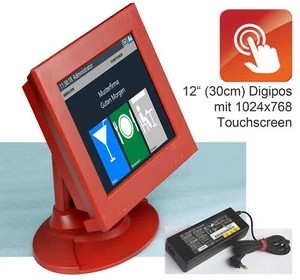Red 30cm 12" Monitor Digipos USB Touchscreen 1024x768 Windows XP 7 8 10 11 - Picture 1 of 1