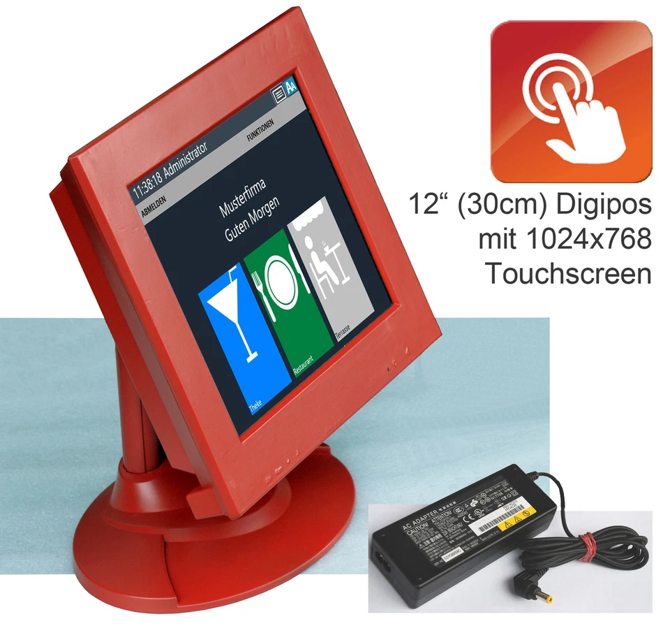 Red 30cm 12" Monitor Digipos USB Touchscreen 1024x768 Windows XP 7 8 10 11 - Image 1 of 1