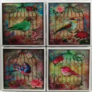 Posavasos de azulejos de cerámica - Pájaro en una jaula - Juego de 4 (Compra 2 juegos y obtén 1 gratis) 5C - Imagen 1 de 6