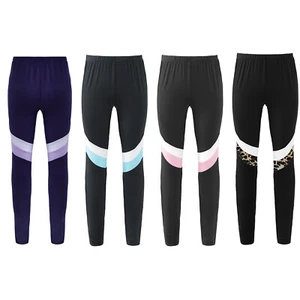 Kids Girls Tights Pants Colorblock Sports Bottoms Elastic Waistband Sweatpants - Picture 1 of 41