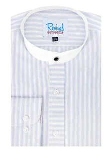 Collarless Shirt 1930s 1940s Vintage - Detachable Collar Blue Pink Orton Stripe - Picture 1 of 4