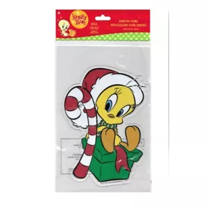 Looney Tunes Tweety Bird Christmas Candy Cane Present Santa Hat Window Cling NIP - Picture 1 of 2
