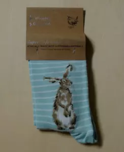 1x Socken Hase lange Ohren plus Geschenktasche Wrendale Bambus Hasen gestreift - Bild 1 von 4