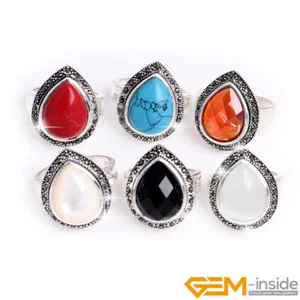 Natural Assorted Gemstone Charms Bohemian Teardrop Drip Rings Women Jewelry Gift - Picture 1 of 42