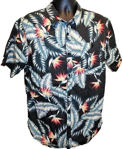 Camicia CARBONIO nero/blu stampa grafica hawaiana bottoni davanti taglia M uomo usata in ottime condizioni - Foto 1 di 2
