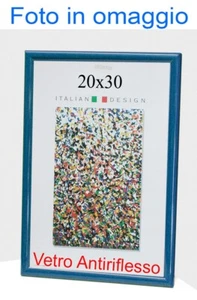 Cornice da parete legno 20x30 vetro antiriflesso colore blu + foto omaggio - Foto 1 di 3
